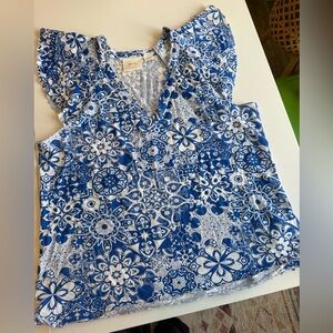 Anthropologie Maeve Blue Floral Blouse - Size XL